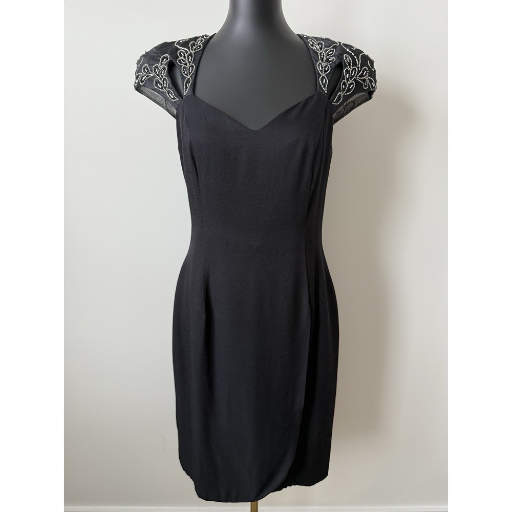 Vintage Black Ever Beauty Dress Embellished Cap Sleeve Cutout Back Size 10